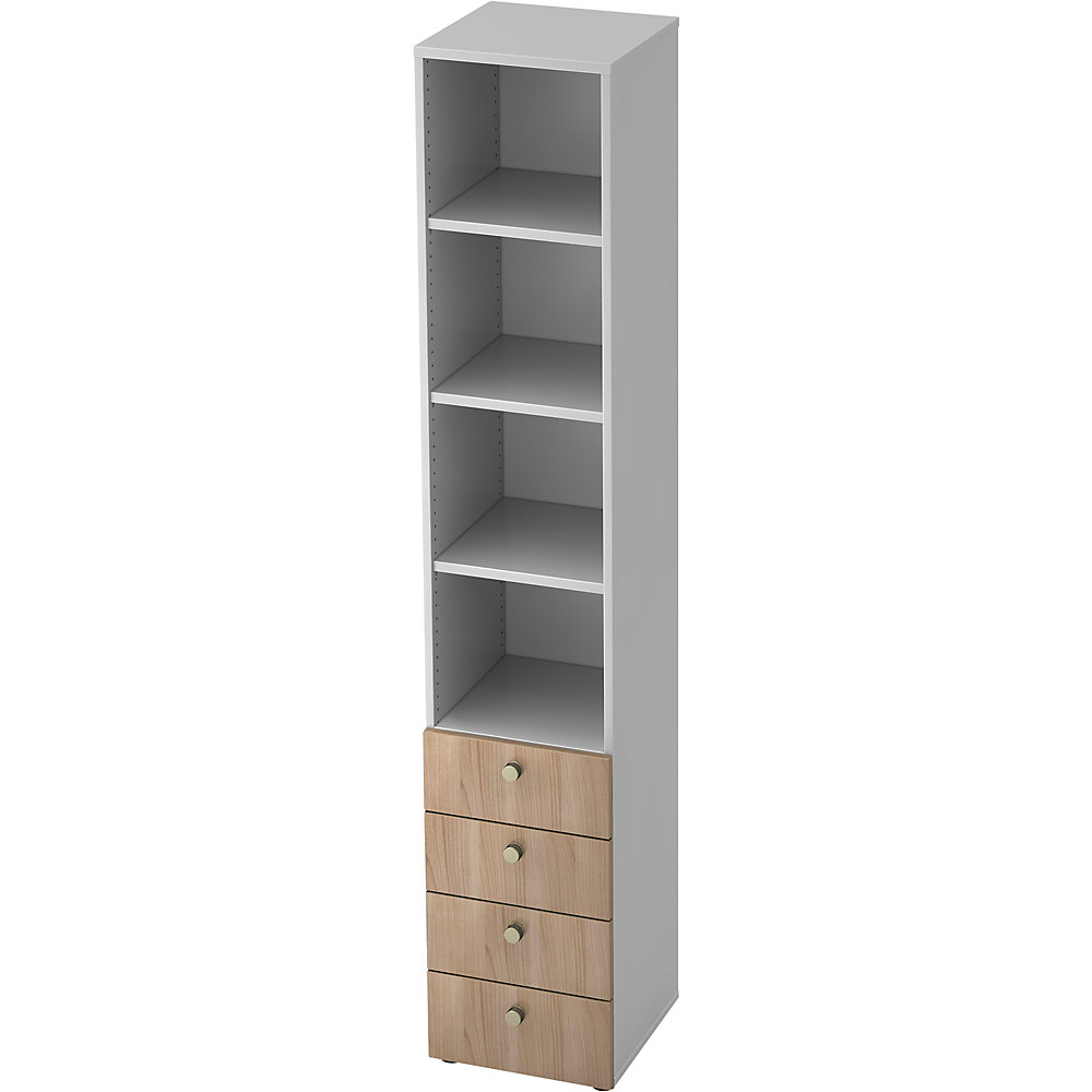 Eurokraft pro Combi-kast, 3 legborden, 4 laden, wit / notenhoutdecor
