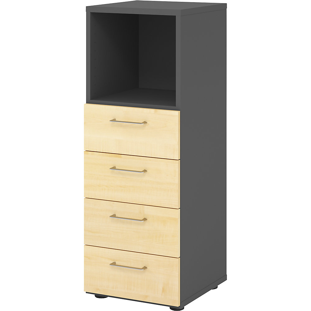 Eurokraft pro Stellingkast, 1 vak open / 4 laden, grafiet / ahornhout