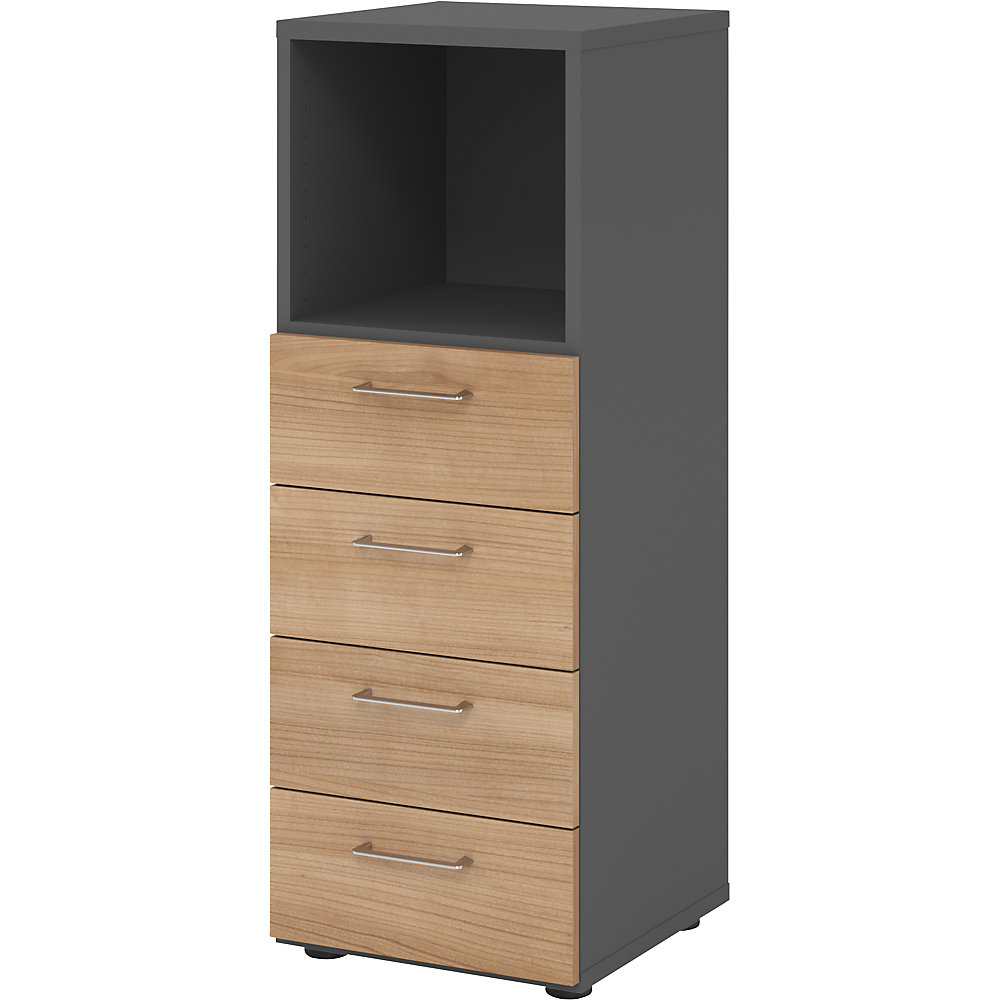 Eurokraft pro Stellingkast, 1 vak open / 4 laden, grafiet / notenhout