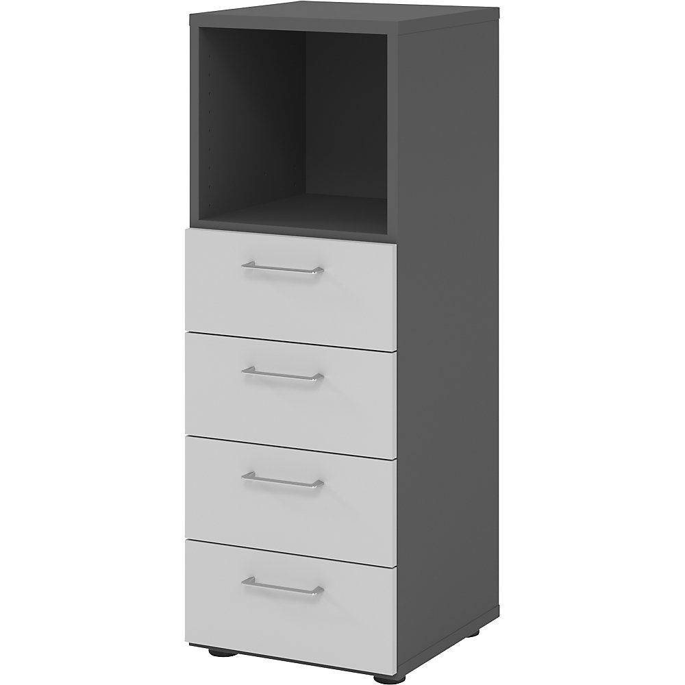 Eurokraft pro Stellingkast, 1 vak open / 4 laden, grafiet / lichtgrijs