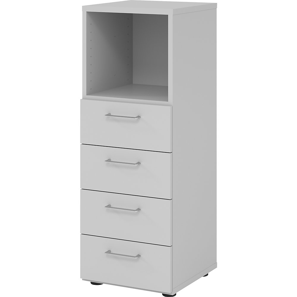 Eurokraft pro Stellingkast, 1 vak open / 4 laden, lichtgrijs