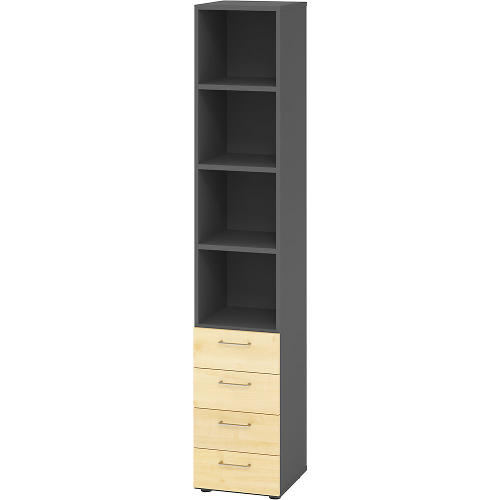 Eurokraft pro Stellingkast, 3 legborden / 4 laden, grafiet / ahornhout