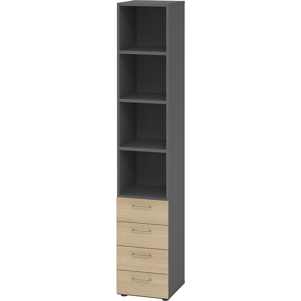 Eurokraft pro Stellingkast, 3 legborden / 4 laden, grafiet / eikenhout