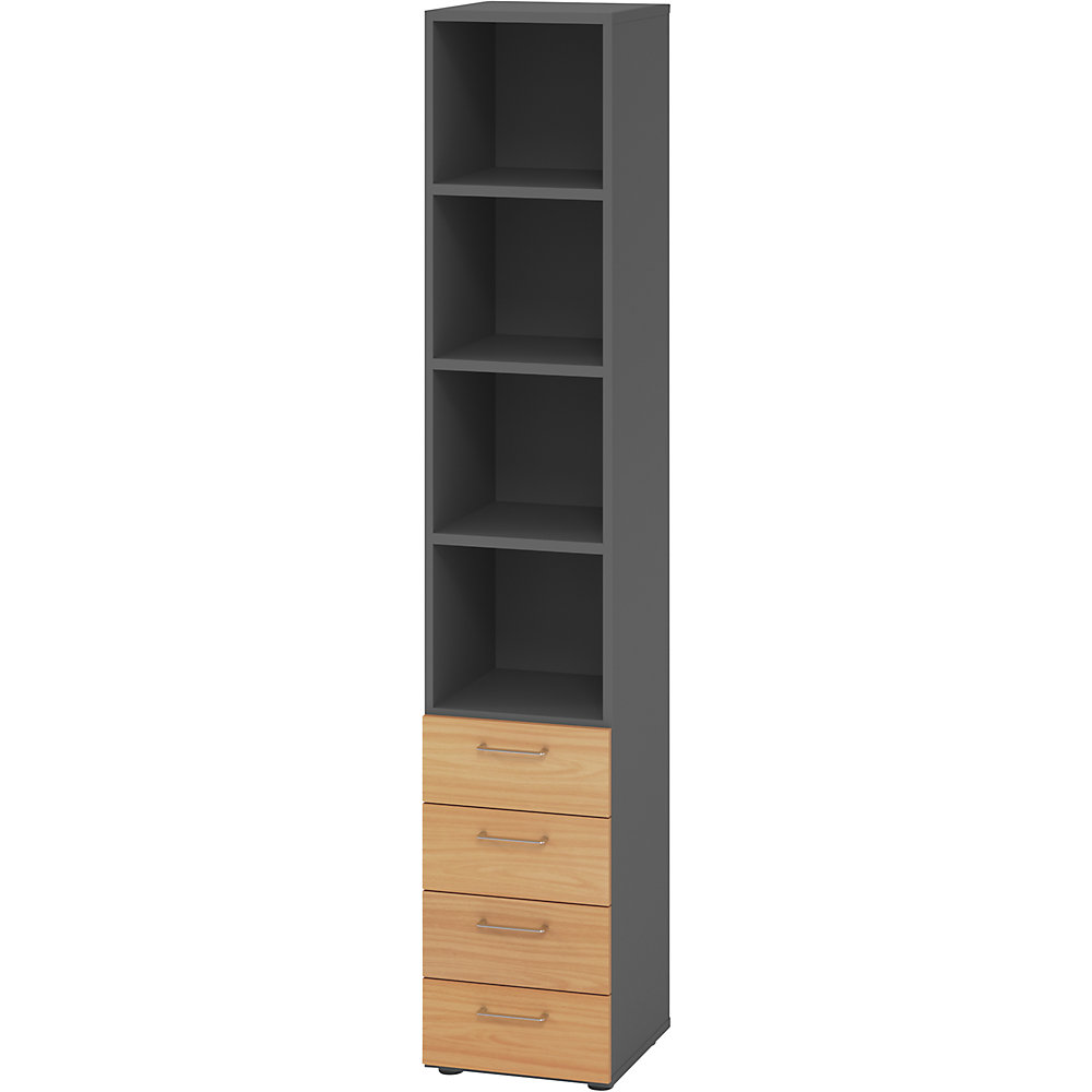 Eurokraft pro Stellingkast, 3 legborden / 4 laden, grafiet / beukenhout