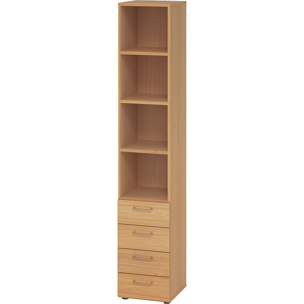 Eurokraft pro Stellingkast, 3 legborden / 4 laden, beukenhoutdecor