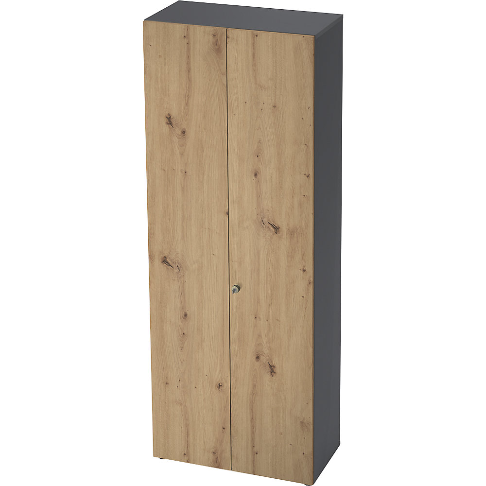 Eurokraft pro Garderobekast, 2 legborden, 1 kledingstang, grafiet / eikenhout met noesten