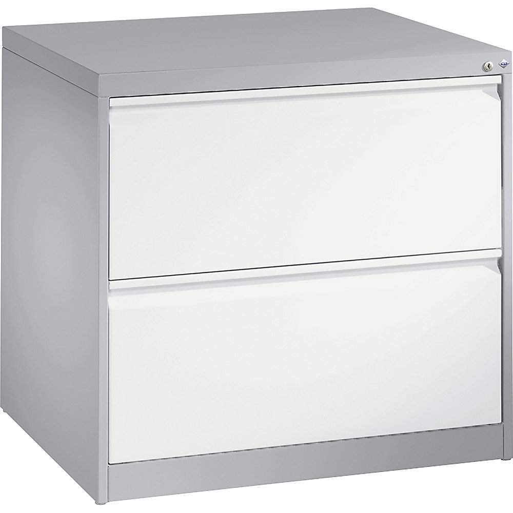 C+P Hangmappenkast ACURADO, 2 rijen, 2 laden, blank aluminiumkleurig/verkeerswit