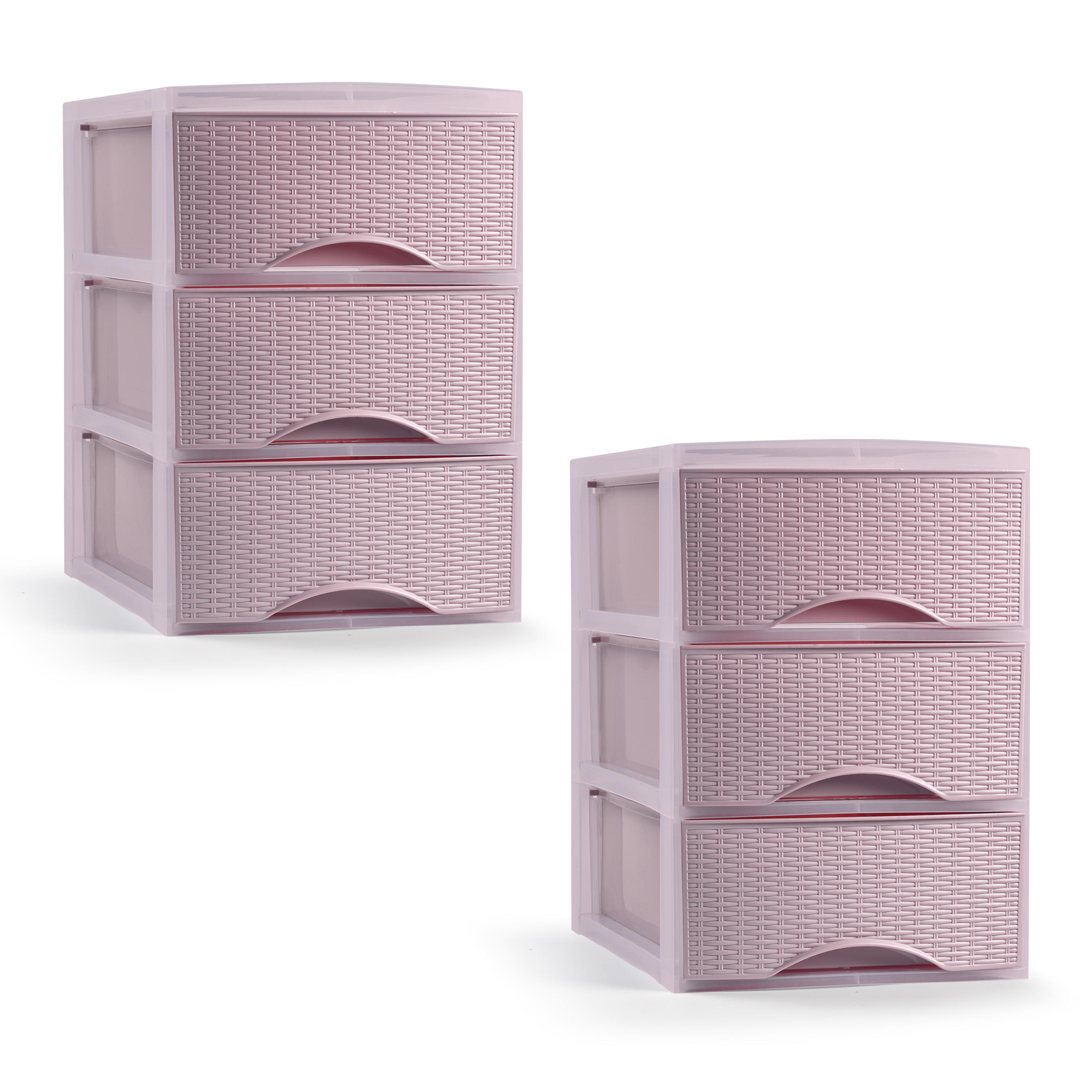 PlasticForte Ladeblokje/bureau organizer - 2x stuks - 3 lades - roze - L18 x B25 x H25 cm - plastic -