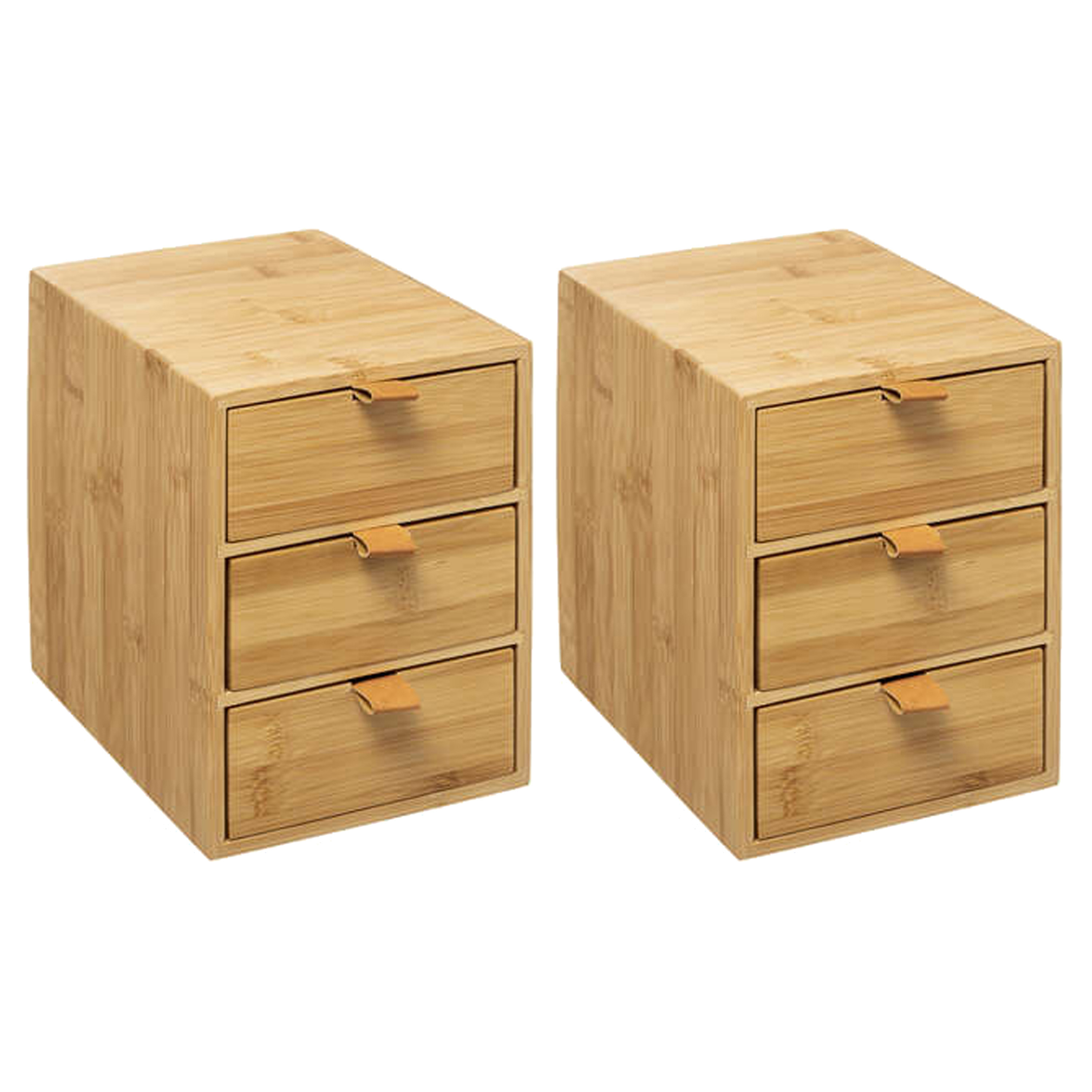 5five Ladeblokje/bureau organizer 3x lades - 2x - bamboe hout - L20 x B15 x H21 cm - lichtbruin -