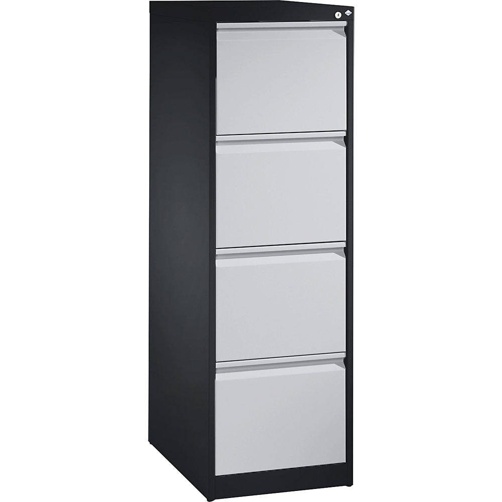C+P Kaartsysteemkast ACURADO, 1 rij, 4 laden, zwartgrijs/blank aluminiumkleurig