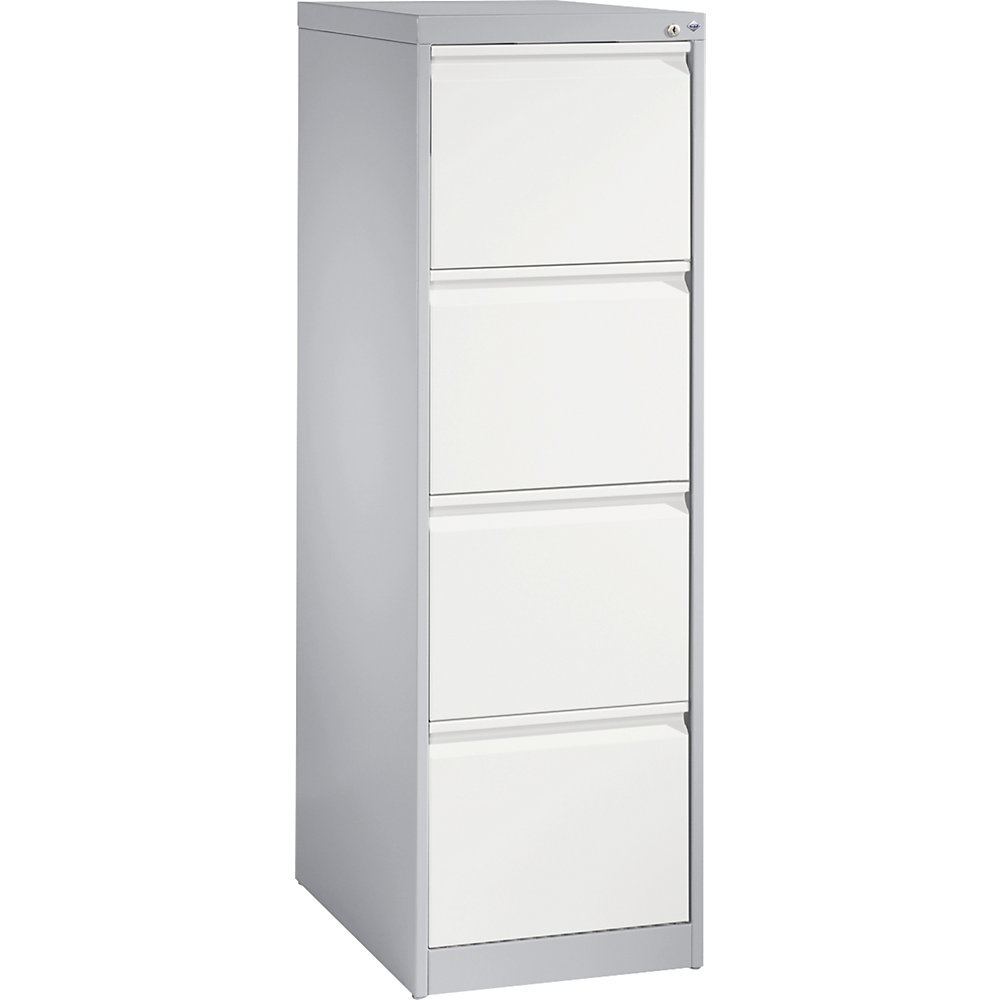 C+P Kaartsysteemkast ACURADO, 1 rij, 4 laden, blank aluminiumkleurig/verkeerswit