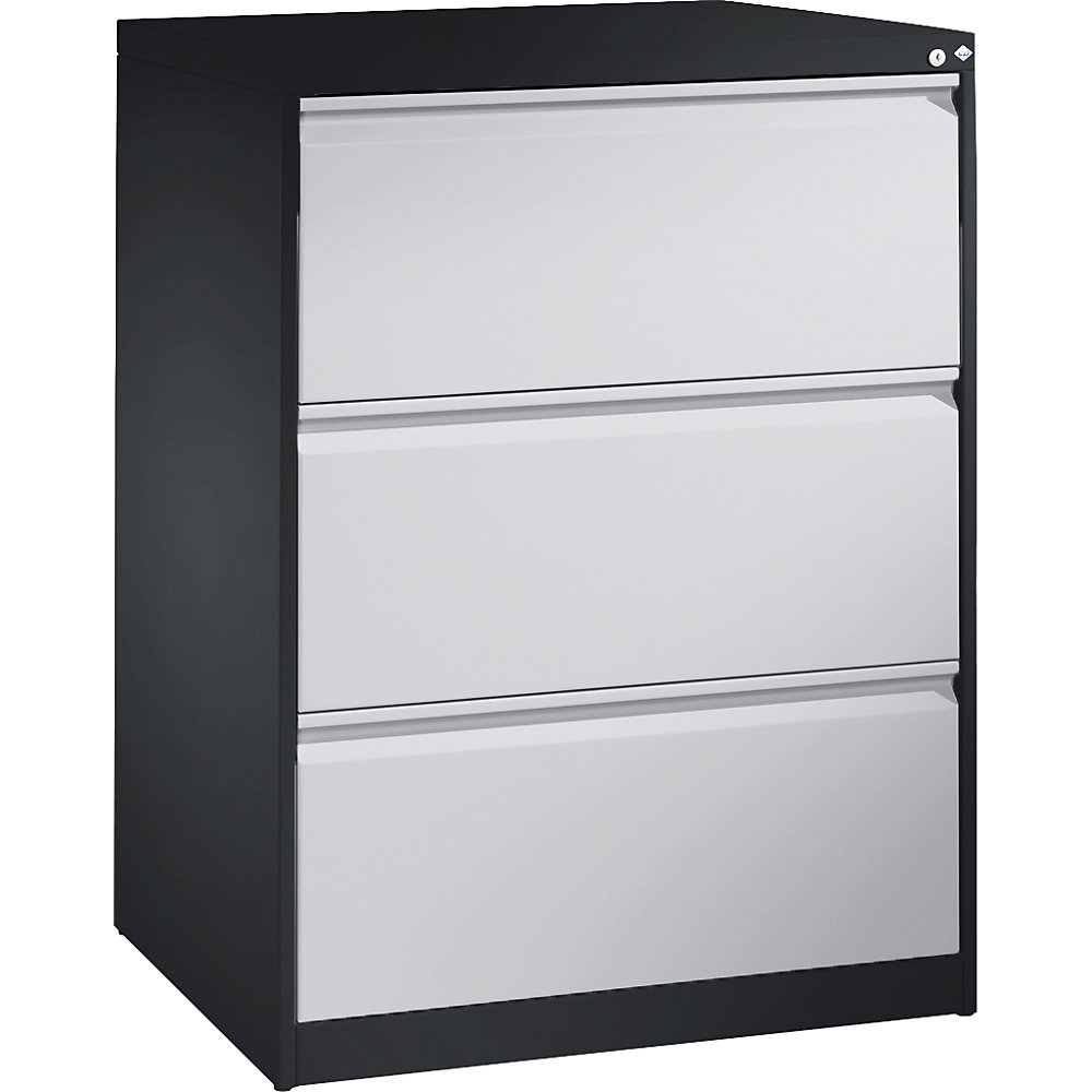 C+P Kaartsysteemkast ACURADO, 2 rijen, 3 laden, zwartgrijs/blank aluminiumkleurig
