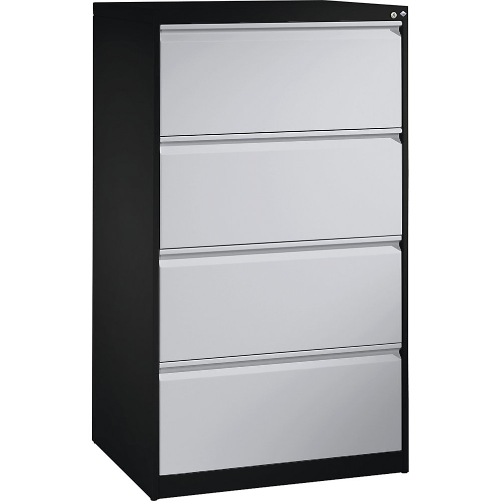 C+P Kaartsysteemkast ACURADO, 2 rijen, 4 laden, zwartgrijs/blank aluminiumkleurig