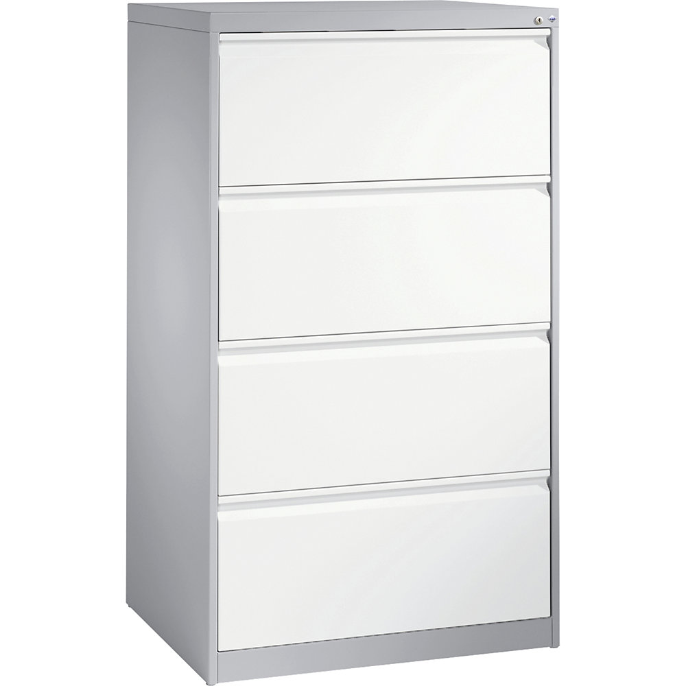 C+P Kaartsysteemkast ACURADO, 2 rijen, 4 laden, blank aluminiumkleurig/verkeerswit