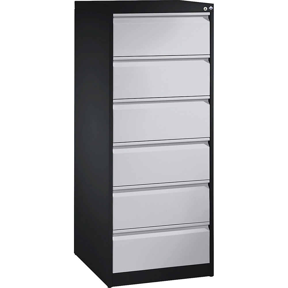 C+P Kaartsysteemkast ACURADO, 2 rijen, 6 laden, zwartgrijs/blank aluminiumkleurig