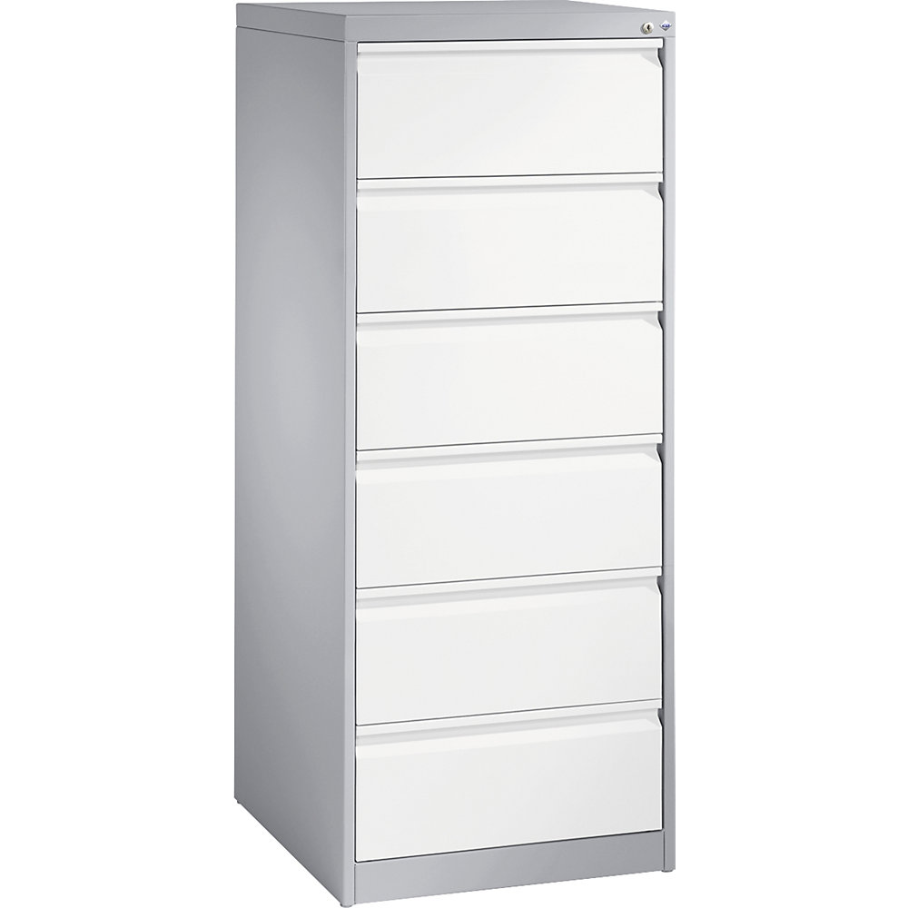 C+P Kaartsysteemkast ACURADO, 2 rijen, 6 laden, blank aluminiumkleurig/verkeerswit