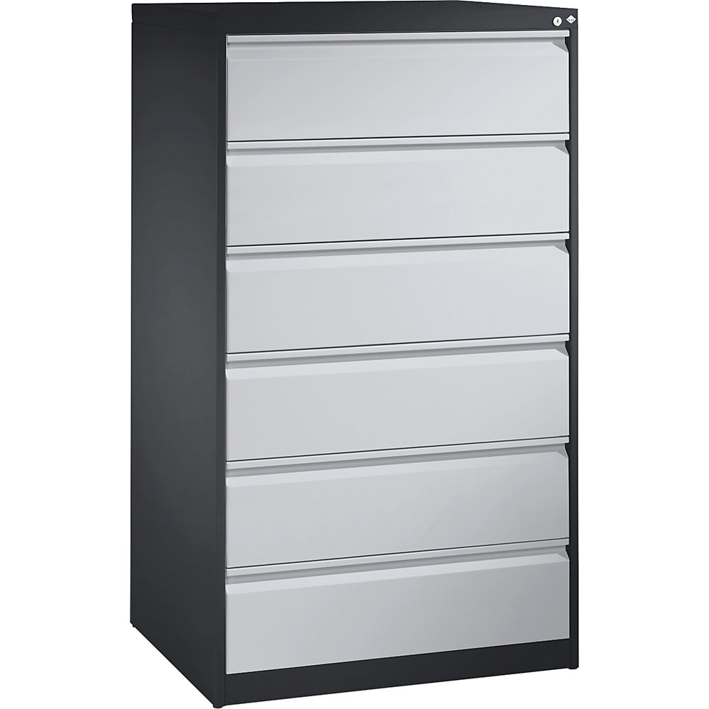 C+P Kaartsysteemkast ACURADO, 3 rijen, 6 laden, zwartgrijs/blank aluminiumkleurig