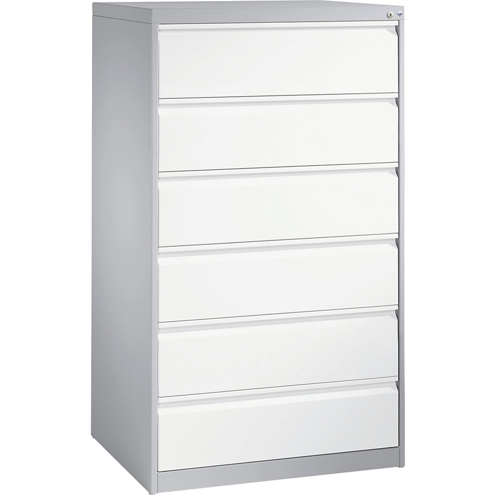 C+P Kaartsysteemkast ACURADO, 3 rijen, 6 laden, blank aluminiumkleurig/verkeerswit