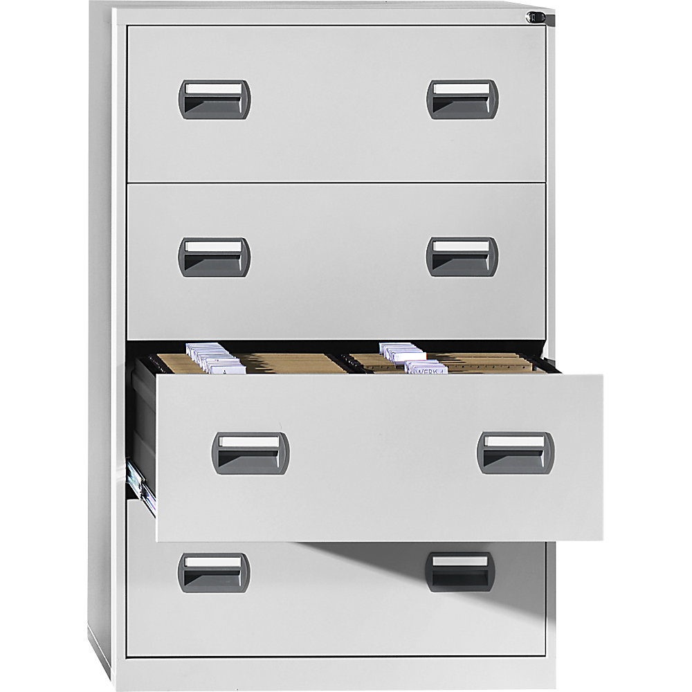 Eurokraft basic Hangmappenkast, 2 rijen, 4 laden, lichtgrijs