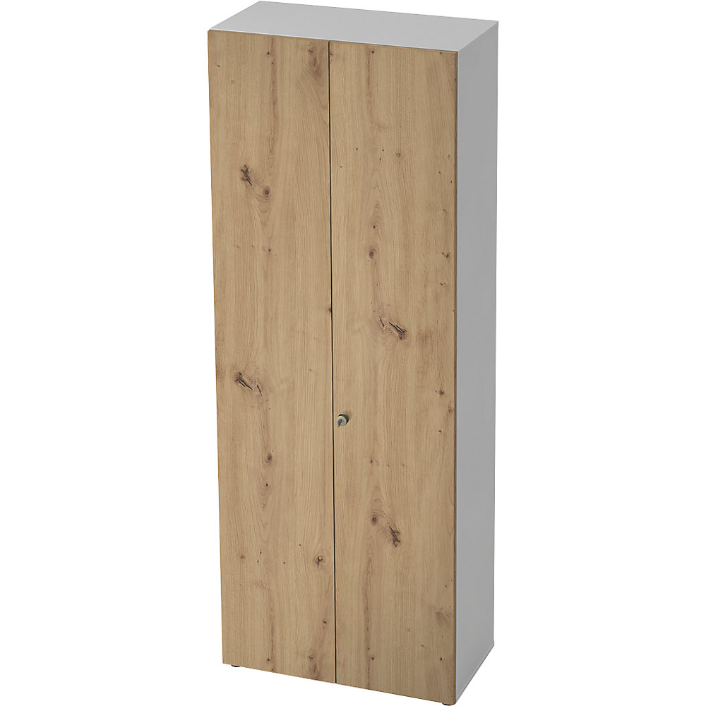 Eurokraft pro Garderobekast, 2 legborden, 1 kledingstang, wit / eikenhout met noesten