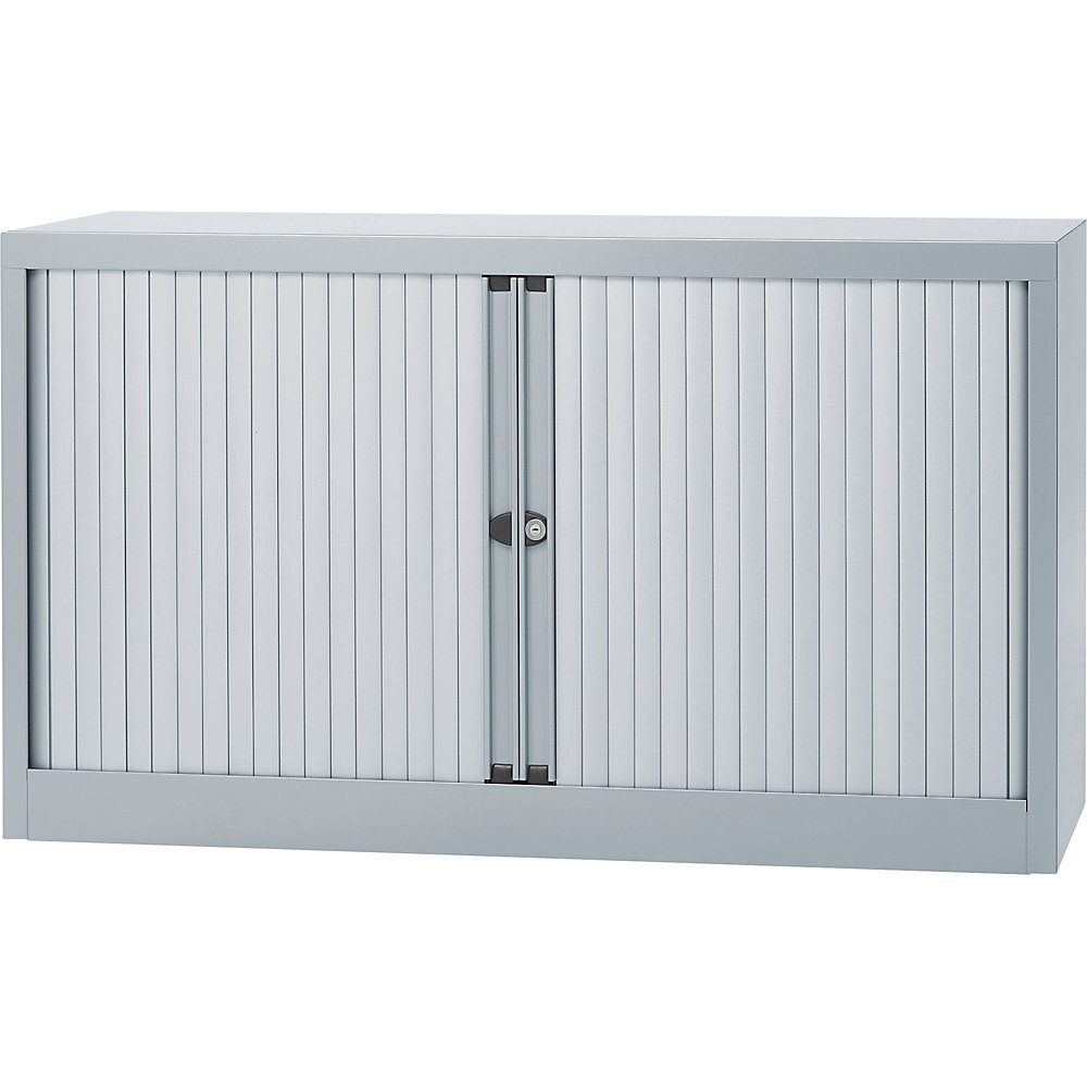 Bisley Euro-roldeurkast, breedte 1200 mm, 1 legbord, zilverkleurig