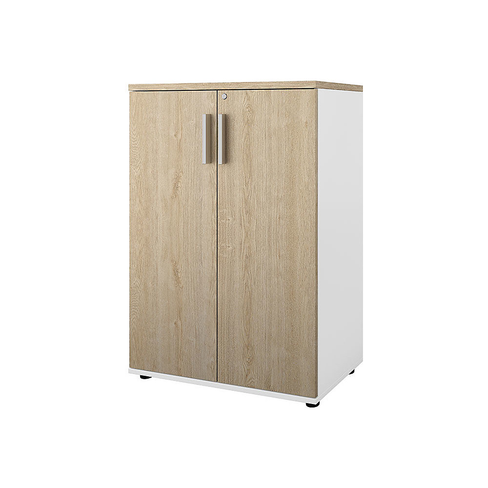Kast Portland, b x d = 800 x 420 mm, h 1138 mm, deurhoogte 1060 mm, wit geborsteld / eikenhout