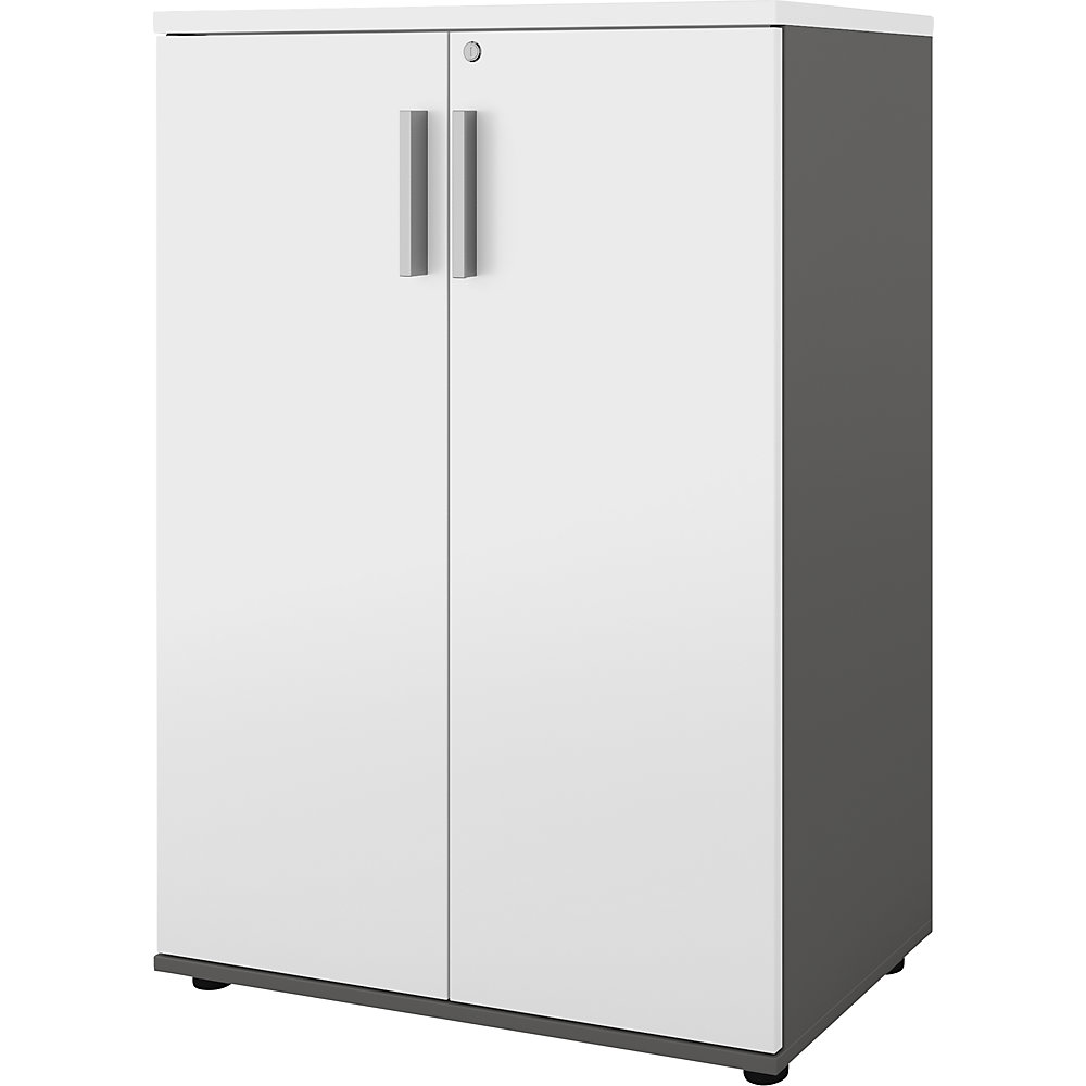 Kast Portland, b x d = 800 x 420 mm, h 1138 mm, deurhoogte 1060 mm, donkergrijs / wit geborsteld