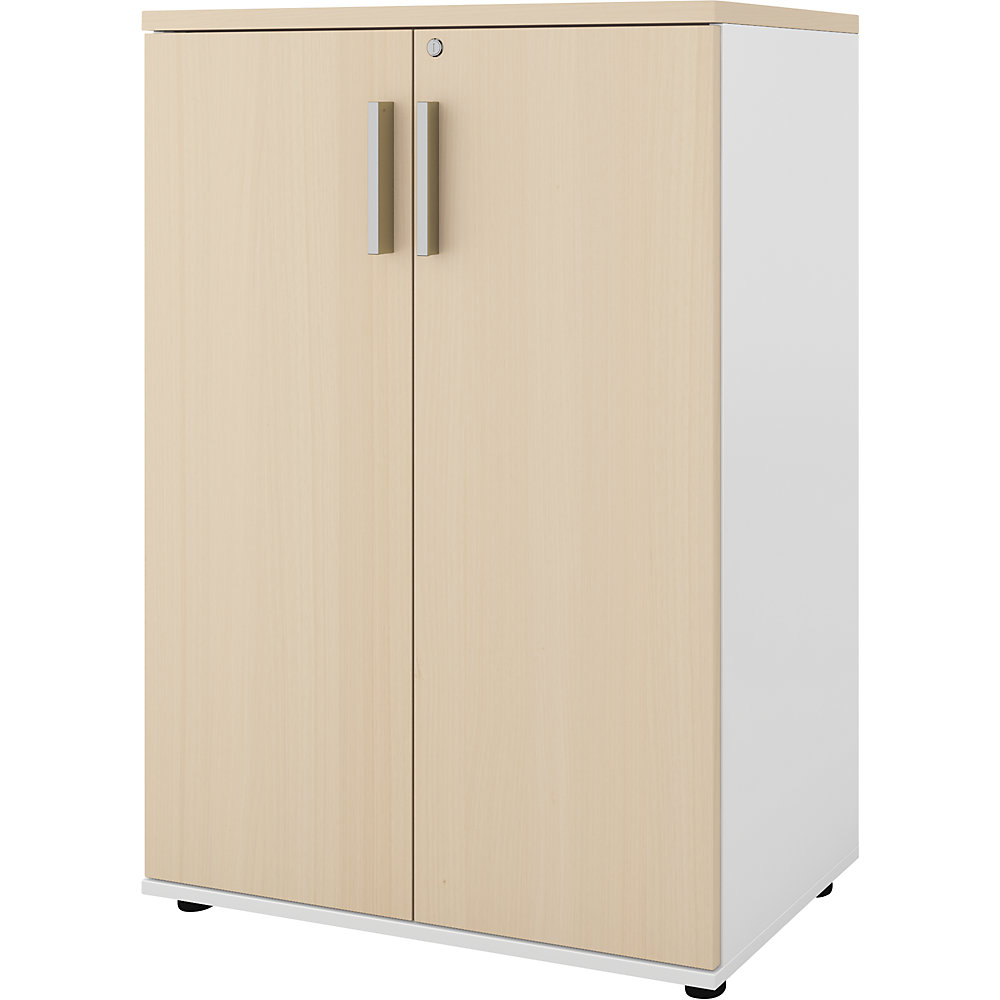Kast Portland, b x d = 800 x 420 mm, h 1138 mm, deurhoogte 1060 mm, wit geborsteld / berkenhout