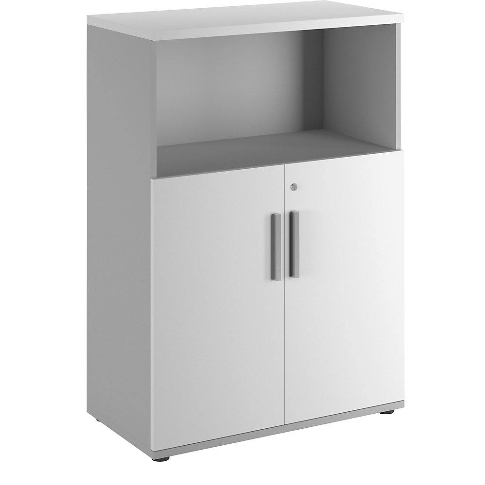 Kast Portland, b x d = 800 x 420 mm, h 1138 mm, deurhoogte 700 mm, lichtgrijs / wit