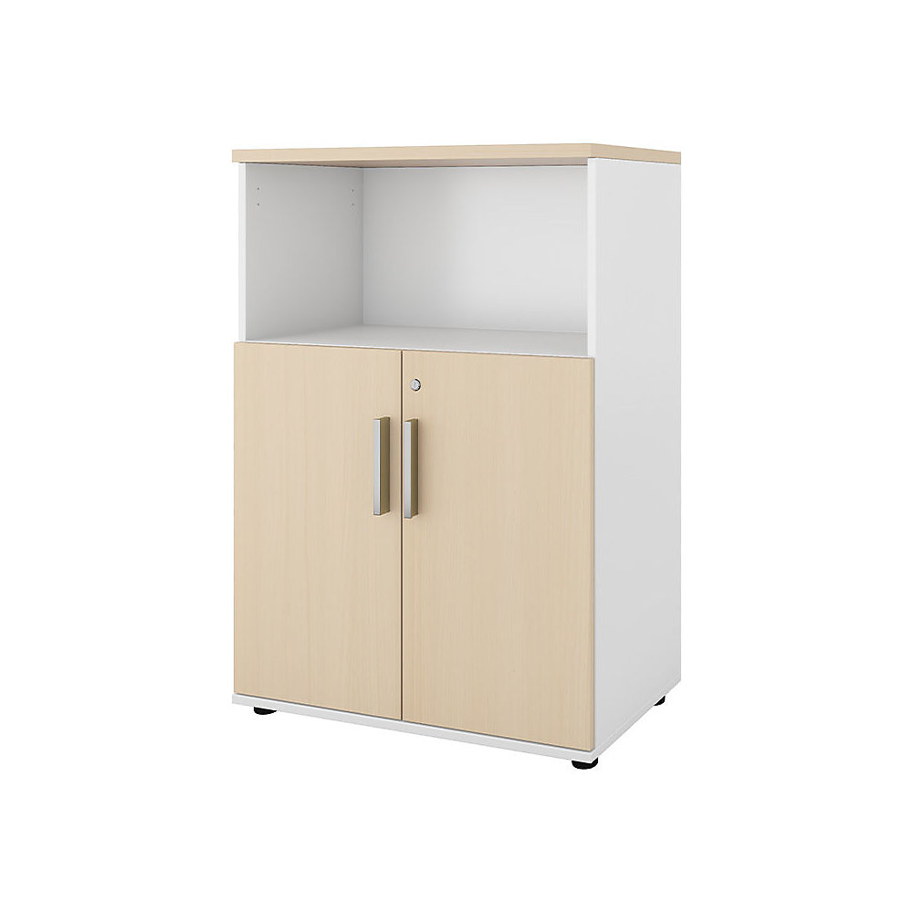 Kast Portland, b x d = 800 x 420 mm, h 1138 mm, deurhoogte 700 mm, wit geborsteld / berkenhout