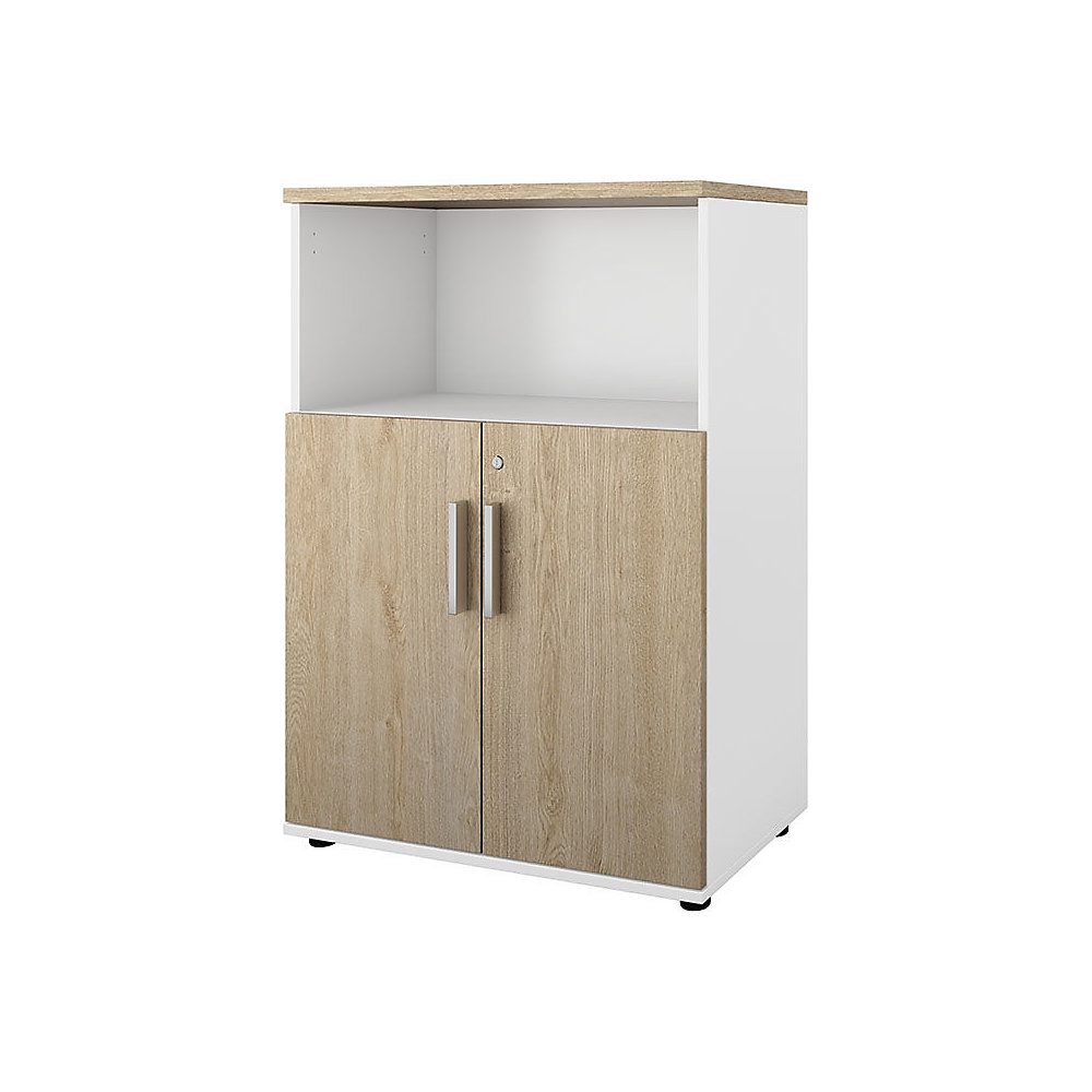 Kast Portland, b x d = 800 x 420 mm, h 1138 mm, deurhoogte 700 mm, wit geborsteld / eikenhout