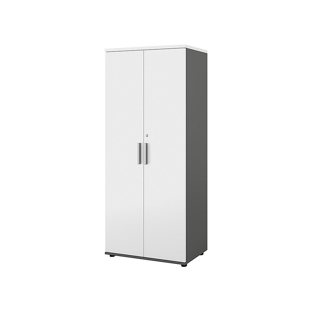 Kast Portland, b x d = 800 x 420 mm, h 1845 mm, deurhoogte 1770 mm, donkergrijs / wit geborsteld