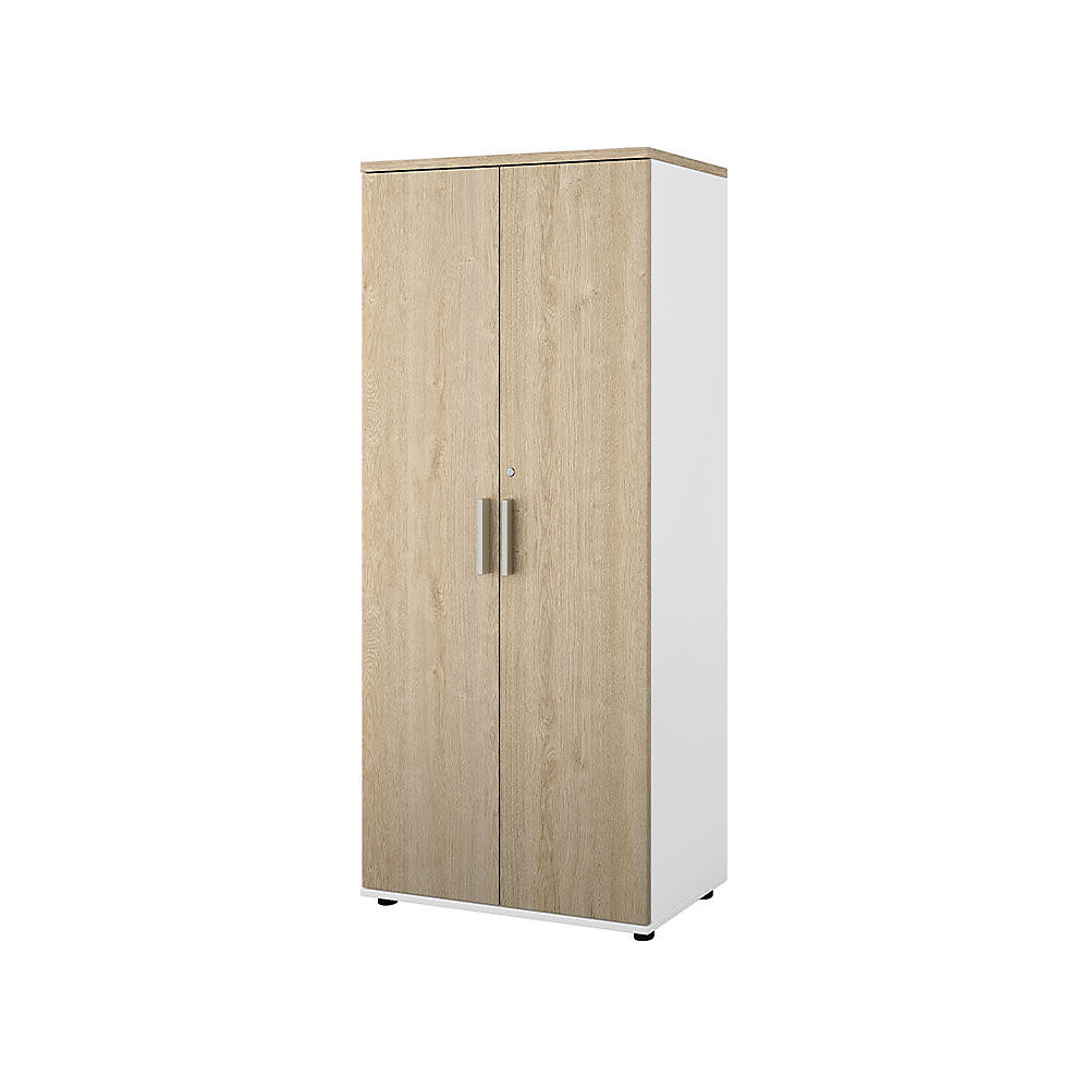 Kast Portland, b x d = 800 x 420 mm, h 1845 mm, deurhoogte 1770 mm, wit geborsteld / eikenhout
