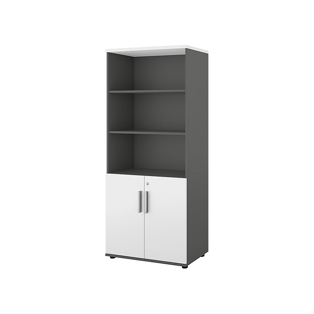 Kast Portland, b x d = 800 x 420 mm, h 1845 mm, deurhoogte 700 mm, donkergrijs / wit geborsteld