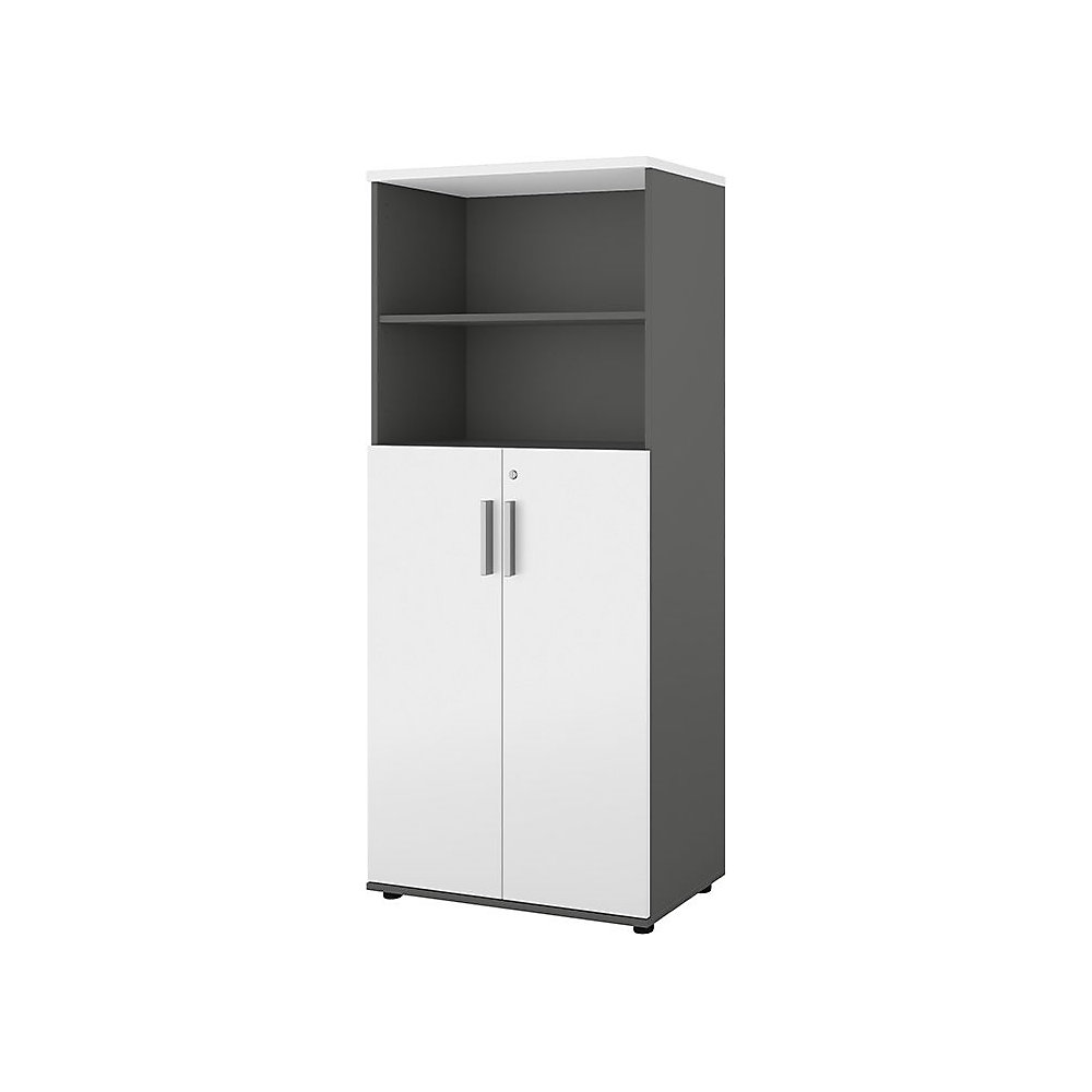 Kast Portland, b x d = 800 x 420 mm, h 1845 mm, deurhoogte 1060 mm, donkergrijs / wit geborsteld