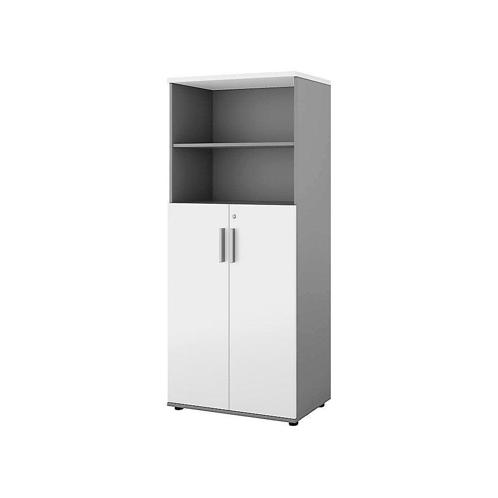 Kast Portland, b x d = 800 x 420 mm, h 1845 mm, deurhoogte 1060 mm, lichtgrijs / wit