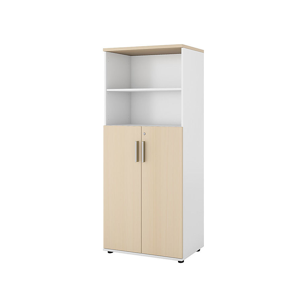 Kast Portland, b x d = 800 x 420 mm, h 1845 mm, deurhoogte 1060 mm, wit geborsteld / berkenhout