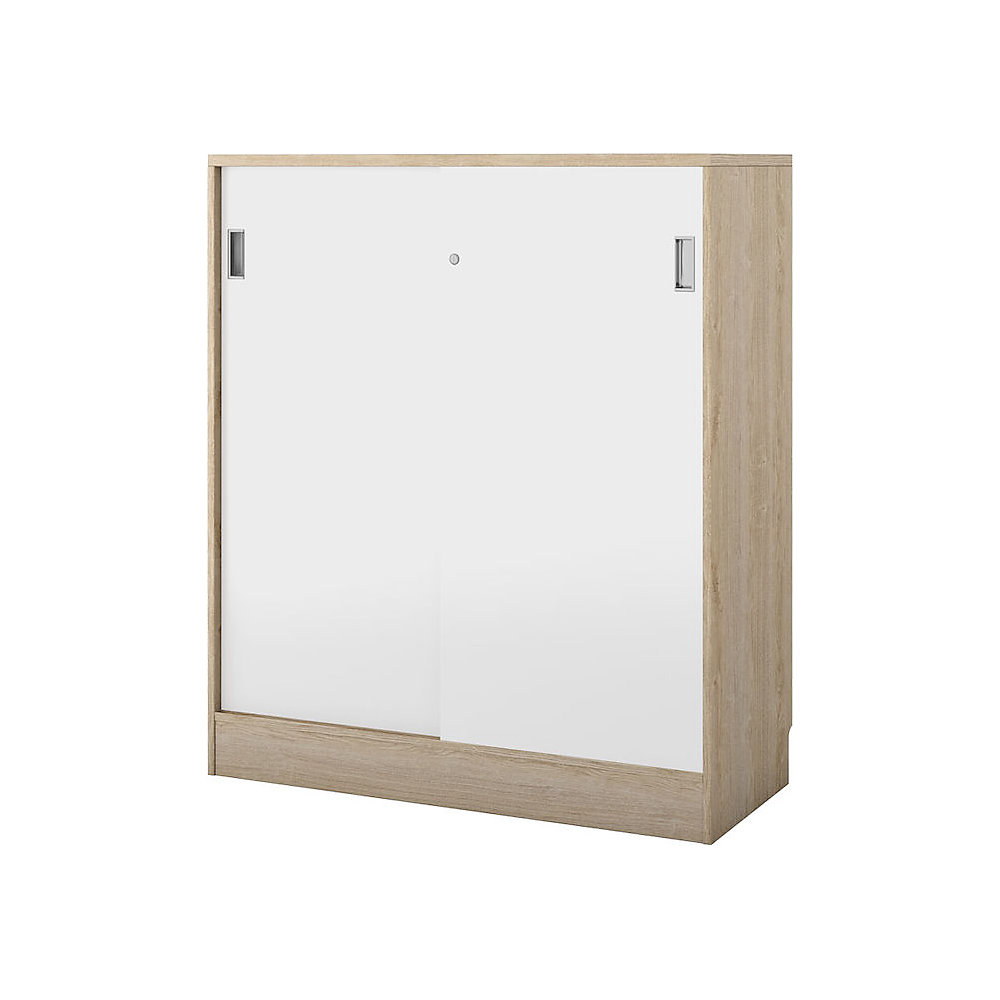 Kast Chicago met schuifdeuren, h x b x d = 1353 x 1215 x 400 mm, eikenhout / wit geborsteld