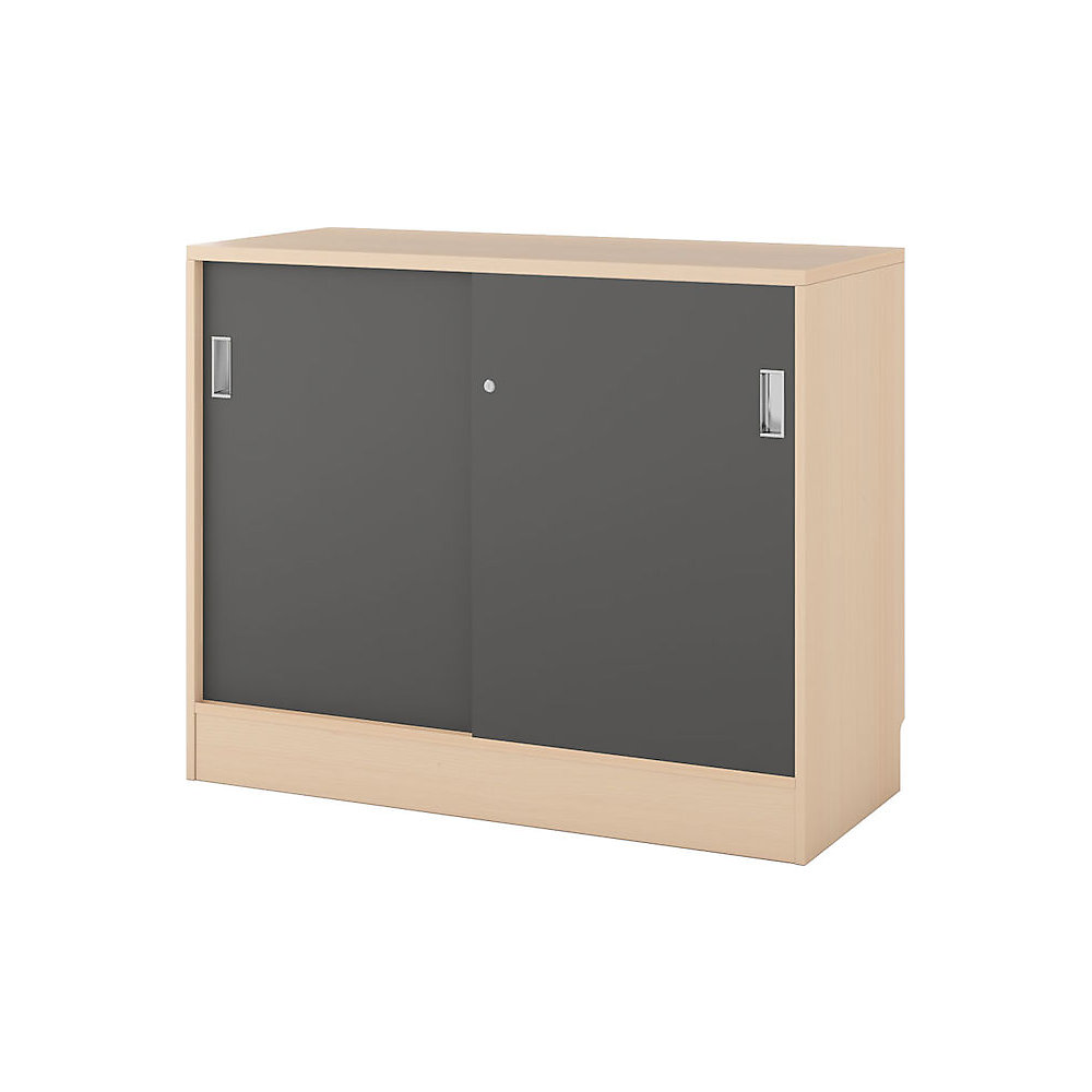 Kast Chicago met schuifdeuren, h x b x d = 948 x 1215 x 400 mm, berkenhout / donkergrijs
