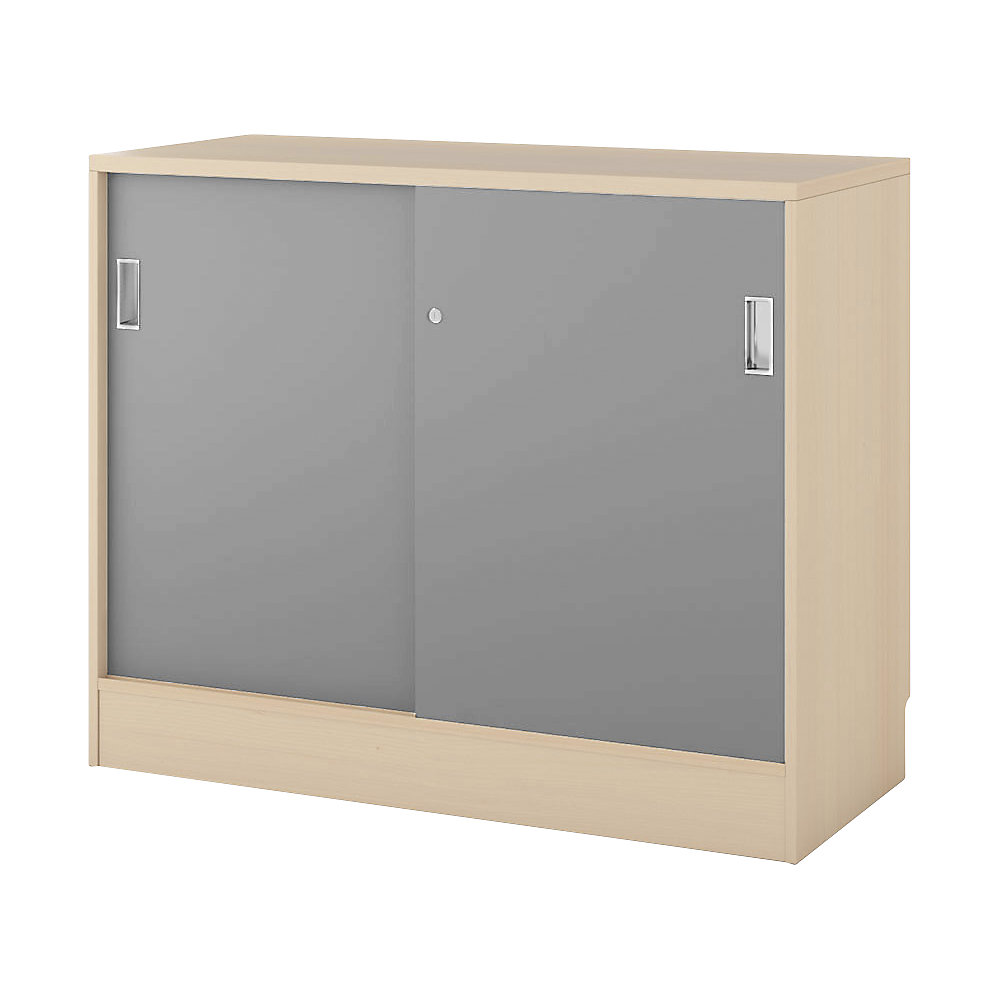 Kast Chicago met schuifdeuren, h x b x d = 948 x 1215 x 400 mm, berkenhout / lichtgrijs