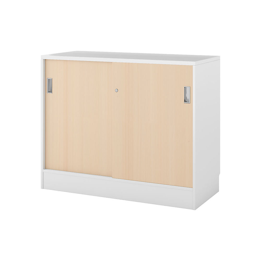 Kast Chicago met schuifdeuren, h x b x d = 948 x 1215 x 400 mm, wit geborsteld / berkenhout