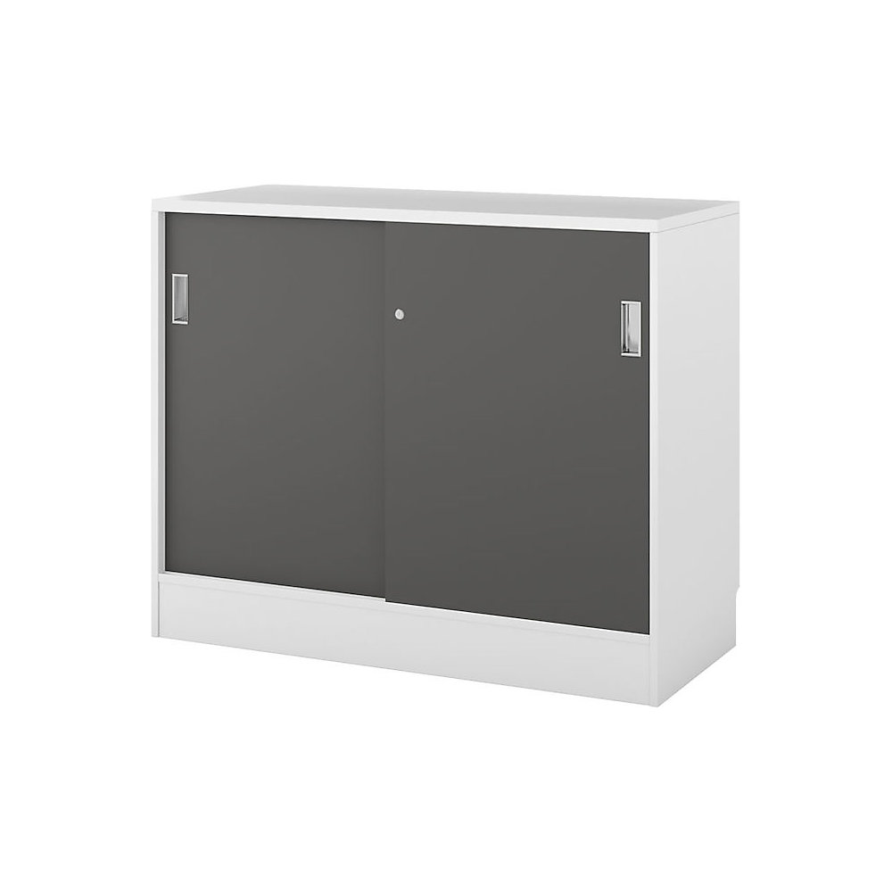 Kast Chicago met schuifdeuren, h x b x d = 948 x 1215 x 400 mm, wit geborsteld / donkergrijs