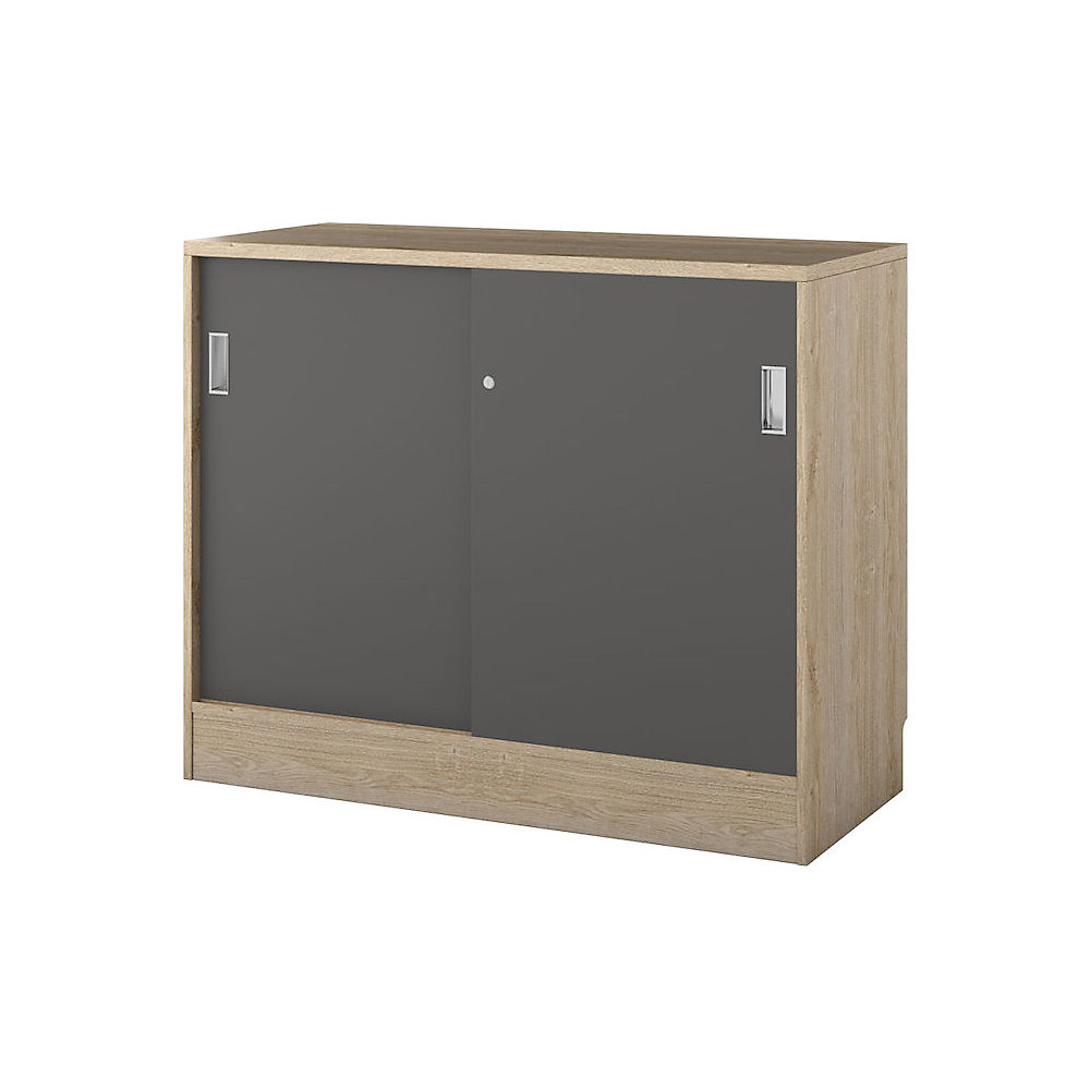 Kast Chicago met schuifdeuren, h x b x d = 948 x 1215 x 400 mm, eikenhout / donkergrijs