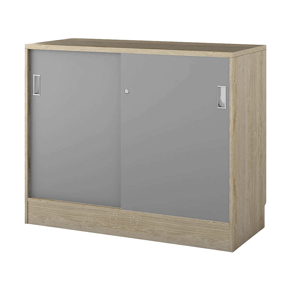 Kast Chicago met schuifdeuren, h x b x d = 948 x 1215 x 400 mm, eikenhout / lichtgrijs