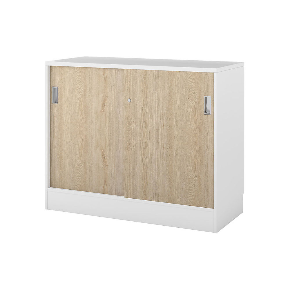 Kast Chicago met schuifdeuren, h x b x d = 948 x 1215 x 400 mm, wit geborsteld / eikenhout