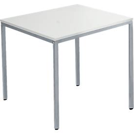 Schäfer Shop Pure Tafel van stalen buis, vierkant, voet van vierkante buis, B 800 x D 800 x H 720 mm, aluminium lichtgrijs/wit