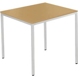 Schäfer Shop Pure Stalen buis tafel, vierkant, vierkante buis voet, B 800 x D 800 x H 720 mm, beuken/wit aluminium