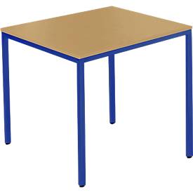 Schäfer Shop Pure Tafel van stalen buis, vierkant, voet van vierkante buis, B 800 x D 800 x H 720 mm, beuken/gentiaanblauw