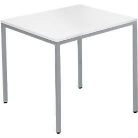 Schäfer Shop Pure Stalen buis tafel, rechthoekig, vierkante buis voet, B 1200 x D 700 zero x H 720 mm, wit/wit aluminium