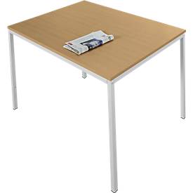 Schäfer Shop Pure Stalen buis tafel, rechthoekig, vierkante buis voet, B 1200 x D 700 x H 720 mm, beuken/wit aluminium
